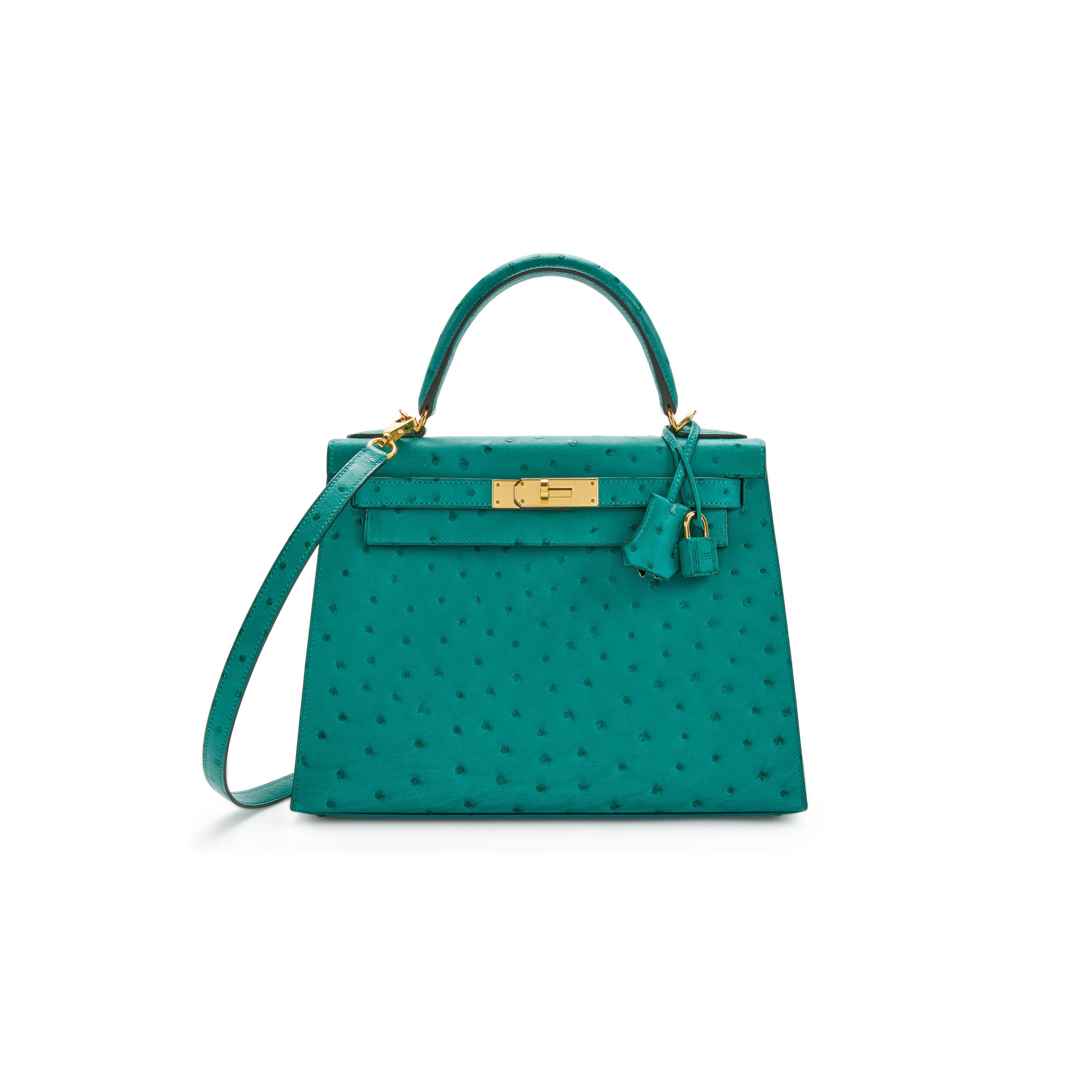 H**mes master vert verone ostrich kelly sellier 25 gold hardware (25*17*7cm)